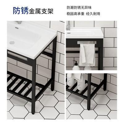 免打孔卡扣式落地金属支架洗手盆阳台大容量脸盆卫生间陶瓷洗手槽图3