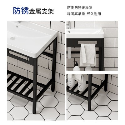 免打孔落地式金属支架洗手盆阳台简易洗脸盆家用卫生间大容量面盆图4
