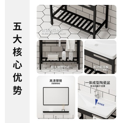 免打孔落地式金属支架洗手盆阳台简易洗脸盆家用卫生间大容量面盆图2