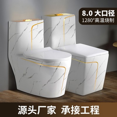 外贸跨境轻奢大理石纹金线抽水马桶家用虹吸大口径创意陶瓷坐便器图2