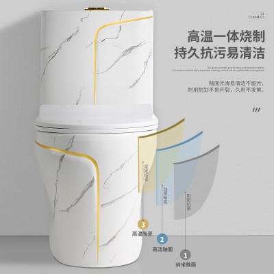 外贸跨境轻奢大理石纹金线抽水马桶家用虹吸大口径创意陶瓷坐便器图1