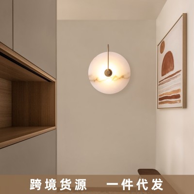 北欧简约圆形云石壁灯现代客厅背景墙酒店过道样板房床头装 饰壁灯图2