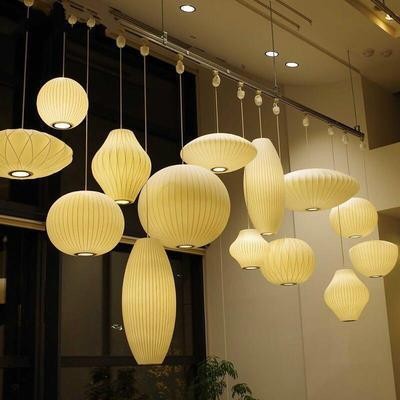北欧餐厅客厅蚕丝灯吧台酒店饭厅楼梯灯新中式布艺灯笼仿蚕丝吊灯图1