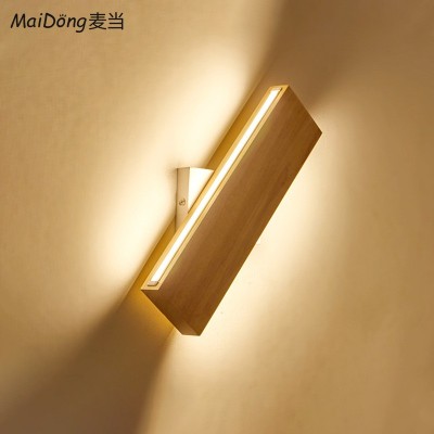 北欧卧室床头壁灯日式实木民宿走廊过道灯双面发光可旋转长条墙灯图4
