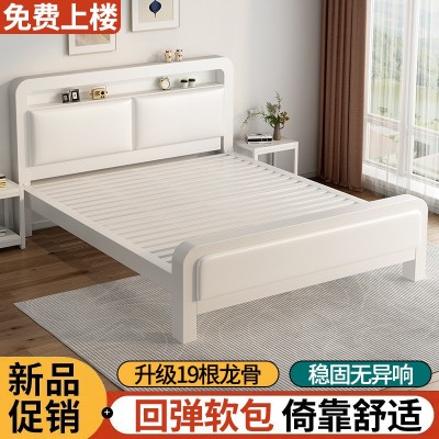 铁艺床落地双人床主卧简约轻奢宿舍出租屋单人床铁架床加固加厚厂