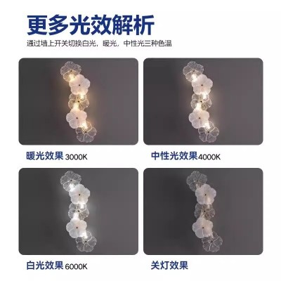 法式轻奢壁灯客厅背景墙装饰灯现代简约玻璃花朵玄关壁挂灯新款图4