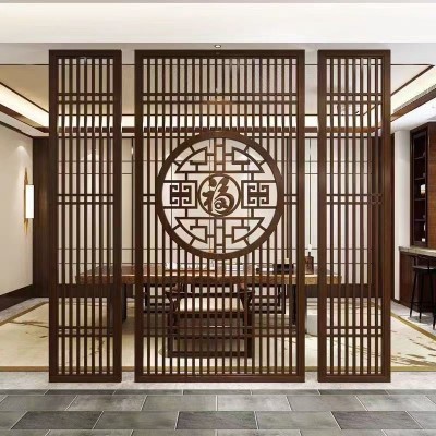 新中式仿木纹不锈钢屏风隔断正对门玄关茶室餐馆饭店商业遮挡定制图4