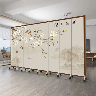 屏风隔断客厅入户正对门中式玄关卧室可折叠墙遮挡移动山水画屏风图2