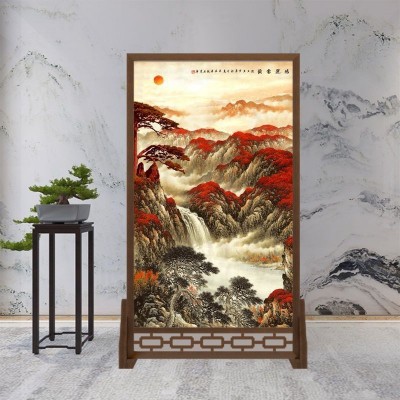 新中式入户屏风隔断客厅遮挡玄关简约布艺办公室双面简易实木座屏图3