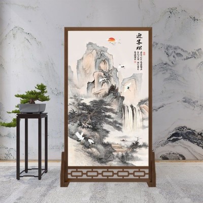 新中式入户屏风隔断客厅遮挡玄关简约布艺办公室双面简易实木座屏图4