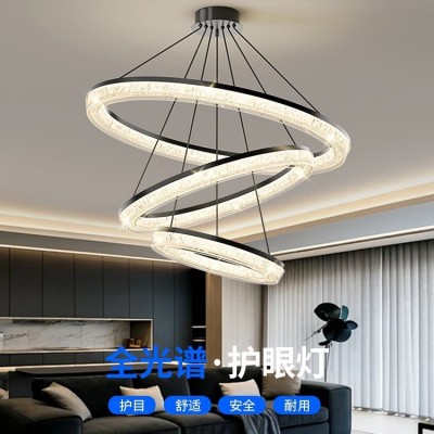 客厅吊灯意式极简轻奢圆形客厅灯简约现代别墅复式楼餐厅主灯