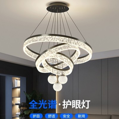 客厅吊灯意式极简轻奢感卧室灯具冰裂纹水晶客厅主灯超亮餐厅吊灯