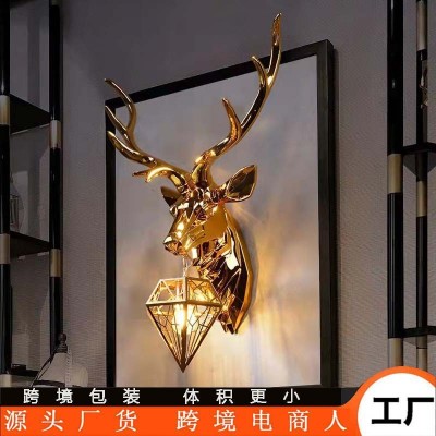 跨境美式轻奢鹿角壁灯客厅背景墙楼梯卧室玄关酒店过道装饰鹿头灯图2