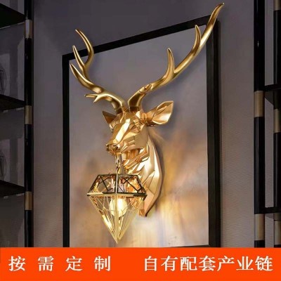 跨境美式轻奢鹿角壁灯客厅背景墙楼梯卧室玄关酒店过道装饰鹿头灯