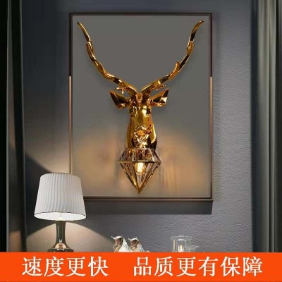 跨境美式轻奢鹿角壁灯客厅背景墙楼梯卧室玄关酒店过道装饰鹿头灯图3