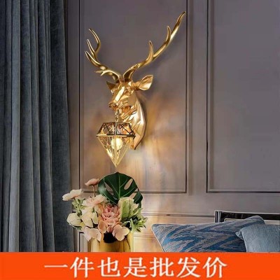 跨境美式轻奢鹿角壁灯客厅背景墙楼梯卧室玄关酒店过道装饰鹿头灯图4