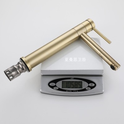 北欧简约轻奢拉丝金色304不锈钢加高冷热旋转洗脸盆台下盆水龙头图4