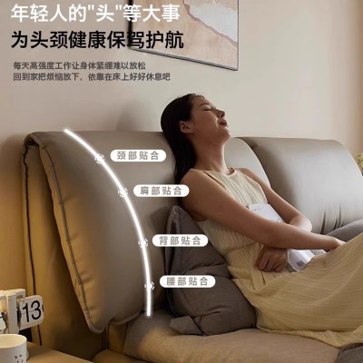真皮床悬浮奶油风2米主卧大床现代简约大象耳朵齐边双人床储物床图4