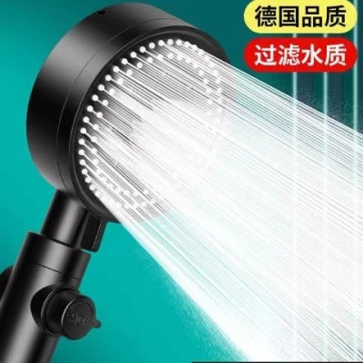 五档多功能大出水喷雾增压淋浴手持式花洒喷头磨砂黑色莲蓬头套装图2