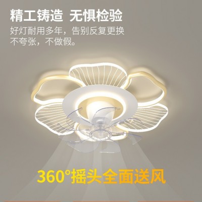 奶油主卧室风扇灯360度摇头2025新款智能书房间吸顶灯儿童电扇灯图2
