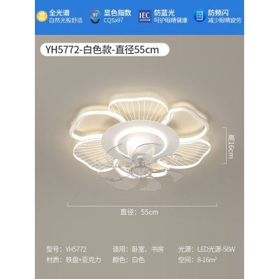 奶油主卧室风扇灯360度摇头2025新款智能书房间吸顶灯儿童电扇灯图5