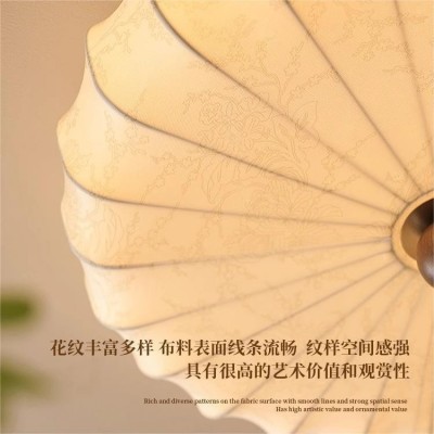实木卧室灯吸顶灯中古法式复古客厅灯日式圆形布艺书房主卧灯具图3