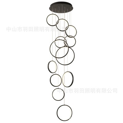 现代简约公寓loft复式楼大吊灯别墅挑空客厅长吊灯旋转楼梯间吊灯图5