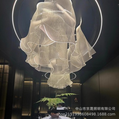 售楼部异形水波纹吸顶灯 酒店大堂宴会厅水晶大灯LED来图灯具定制图3