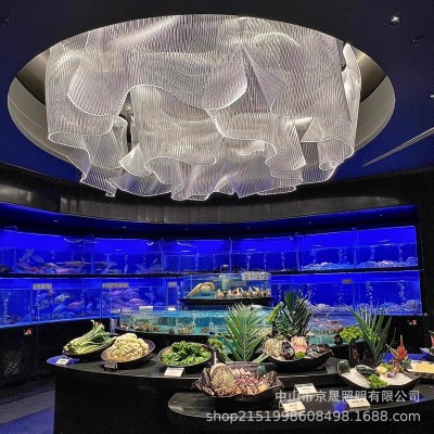售楼部异形水波纹吸顶灯 酒店大堂宴会厅水晶大灯LED来图灯具定制图2