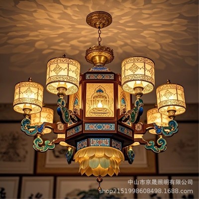 藏式佛堂荷花大吊灯 寺庙菩萨宫殿佛前中式古典灯具非标工程定制