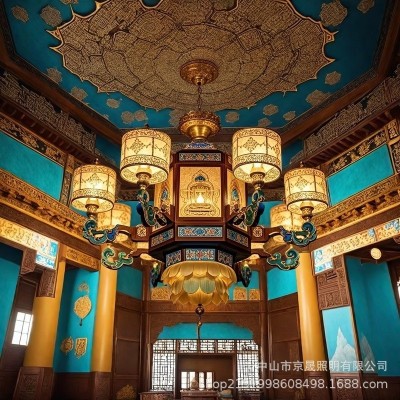 藏式佛堂荷花大吊灯 寺庙菩萨宫殿佛前中式古典灯具非标工程定制图3