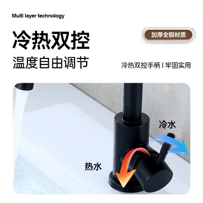 旋转水龙头跨境卫生间洗手洗脸面盆小弯转动冷暖不锈钢菜盆水龙头图4