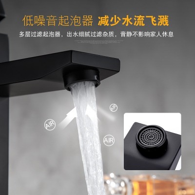 沐良不锈钢黑色卫生间洗脸盆水龙头冷热混水浴室四方单孔面盆龙头图3