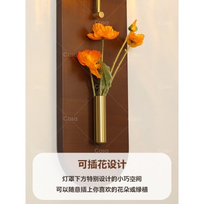 法式复古实木珀光插花壁灯中古卧室床头全铜玻璃楼梯装饰墙灯casa图3
