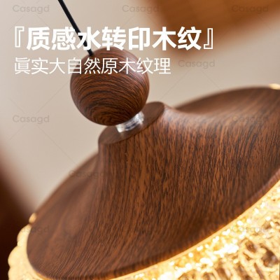 中古升降餐厅吊灯冰山水滴复古胡桃木色过道灯法式触摸小吊灯casa图3