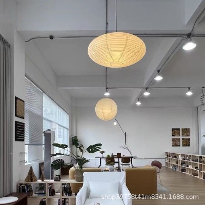 日式侘寂风卧室吊灯民宿餐厅服装店灯笼野口勇黄纸灯飞碟客厅吊灯图5